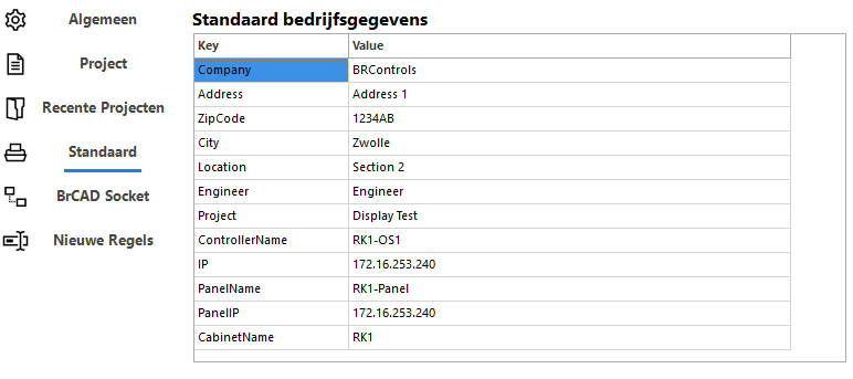 standaard gegevens