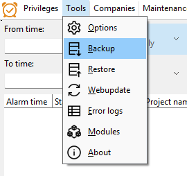 tools->backup tools->backup
