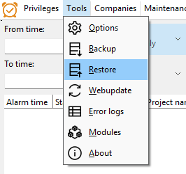 tools->restore tools->restore