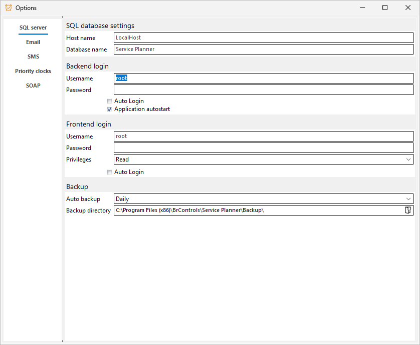 sql database settings sql database settings